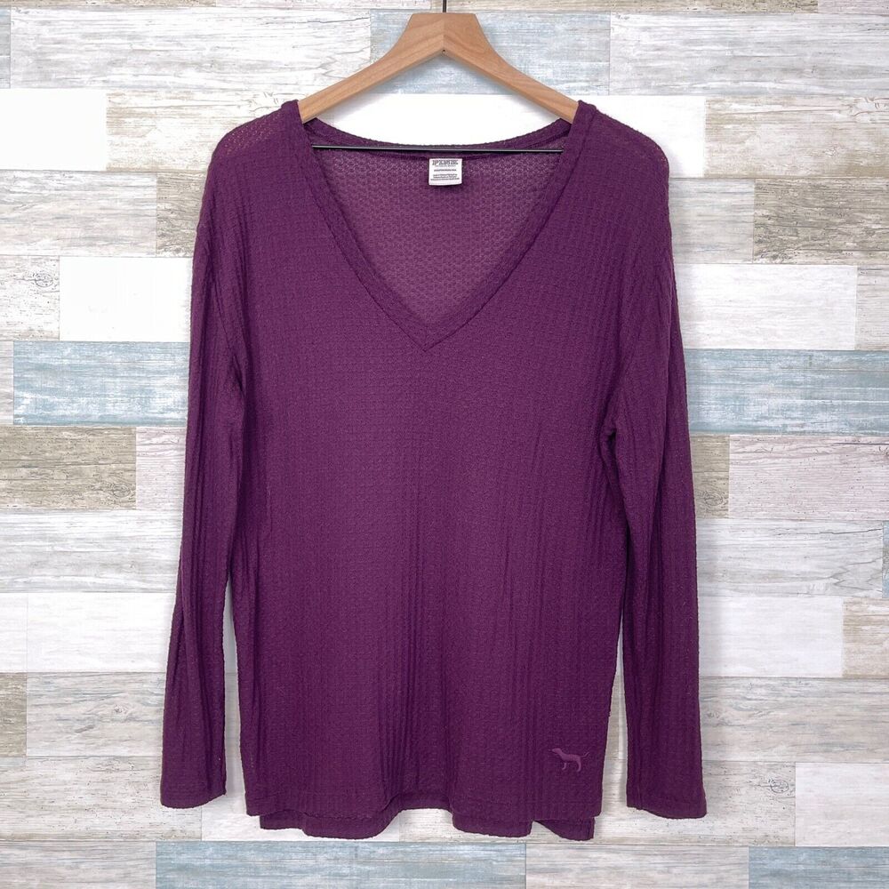 PINK Victorias Secret Oversized Waffle Knit Top Purple Casual Lounge Womens XS